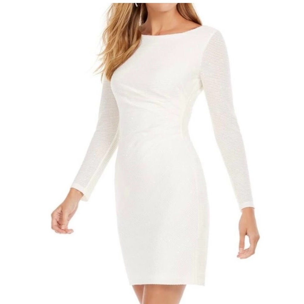 Vince Camuto Women's Size 16 White Bridal Sequined Sheath Side Ruche Dress